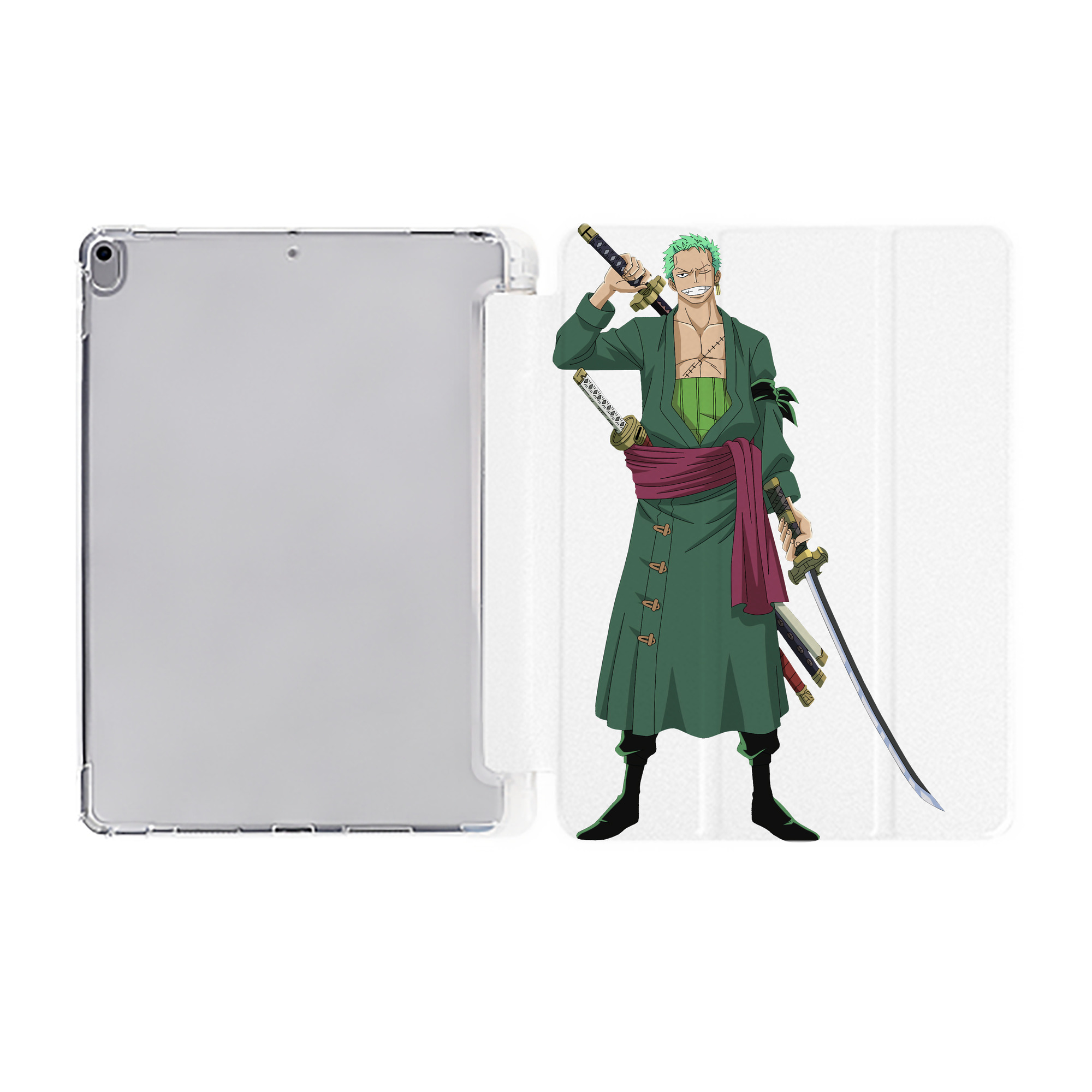 （画像用） ワンピース ロロノア・ゾロ ONE PIECE Roronoa Zoro IPad ケース ペン収納付き 三つ折りスタンド PUレザー×シリコン 対応機種9.5/10.5/10.9インチ